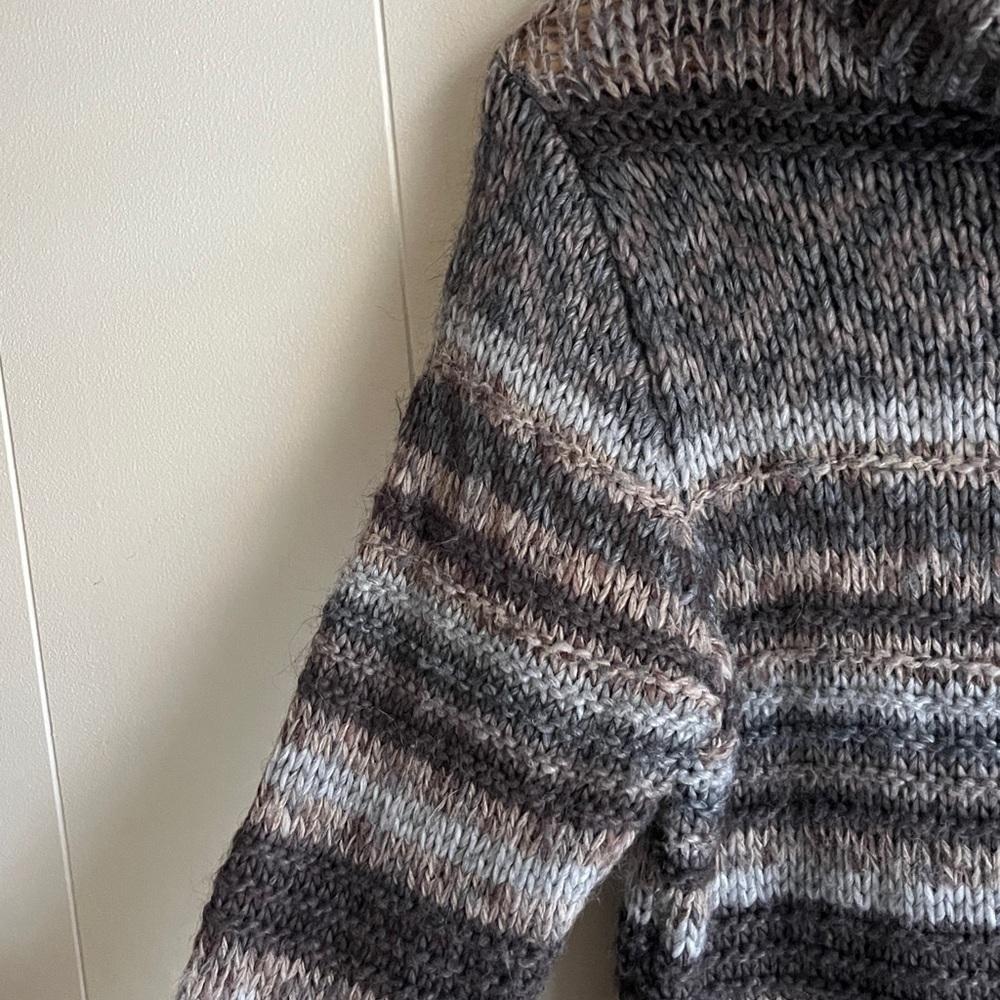 Anthropologie Elsamanda Striped Knit Boho Wool Cowl Neck Grey Brown Sweater Sz L - Picture 4 of 8